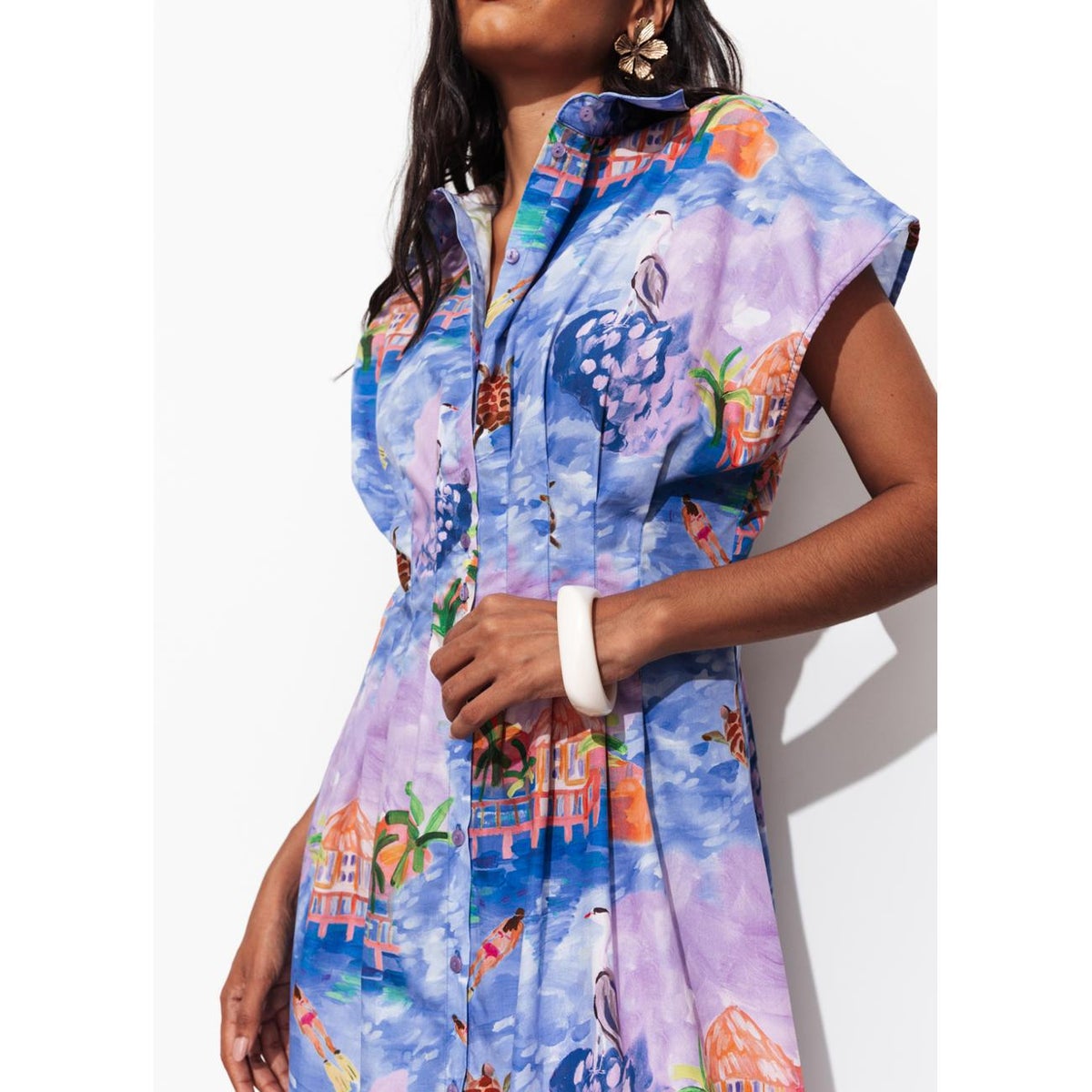 Robe-chemise motif paysage imprimé bleu, PROMOD