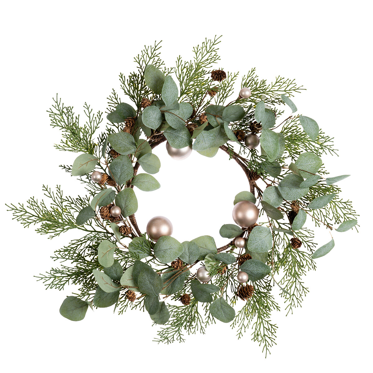 45cm Eucalyptus and Bronze Bauble Wreath green, SO'HOME