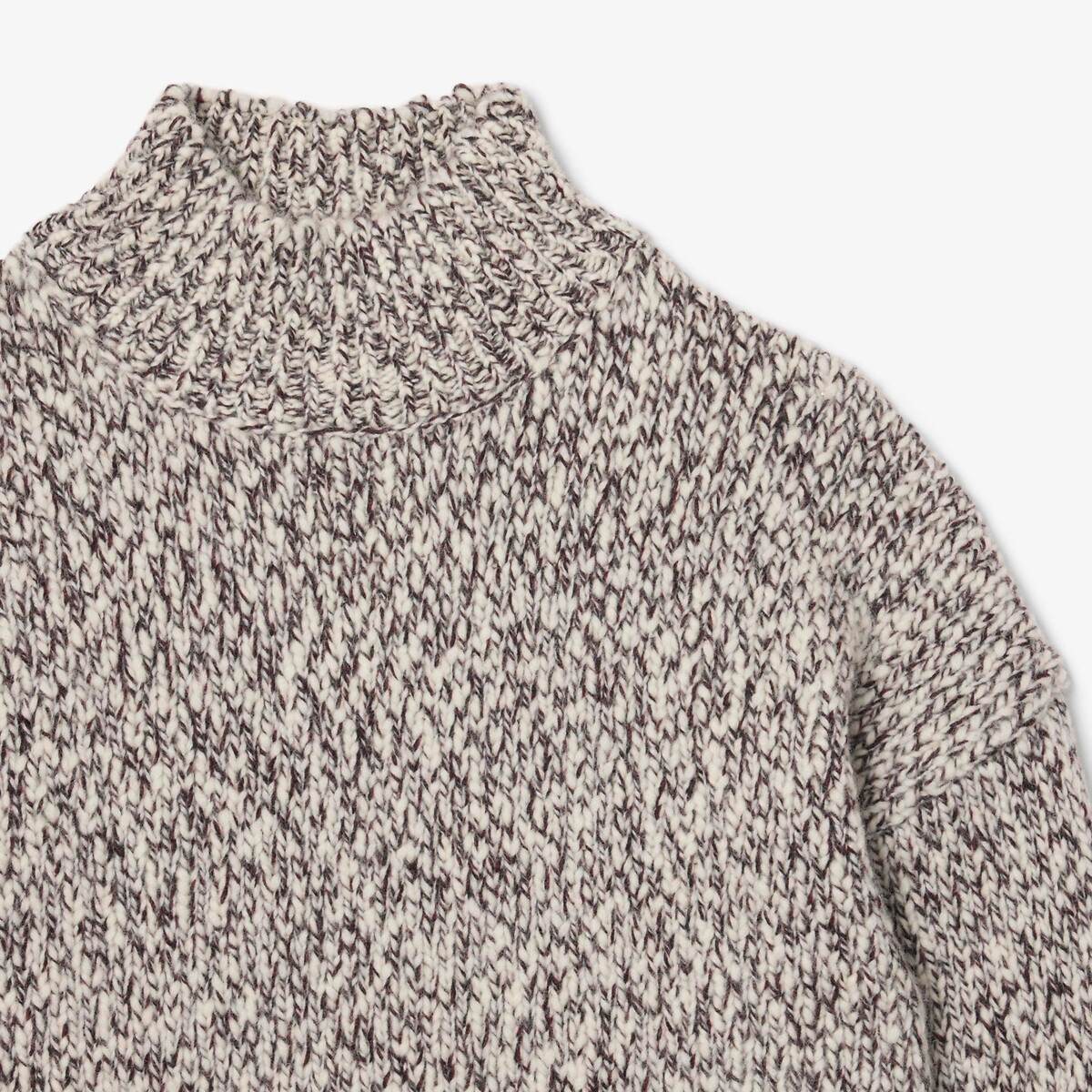 Pull à col roulé en laine mélangée beige chiné/bordeaux, LACOSTE