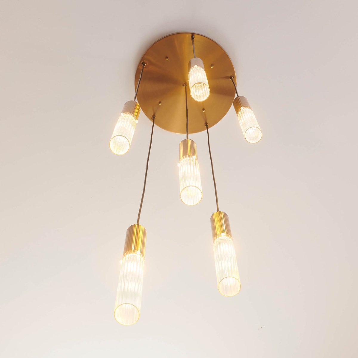 Grande Suspension avec Tubes en Verre - POGGIO transparent et doré, KOSILUM