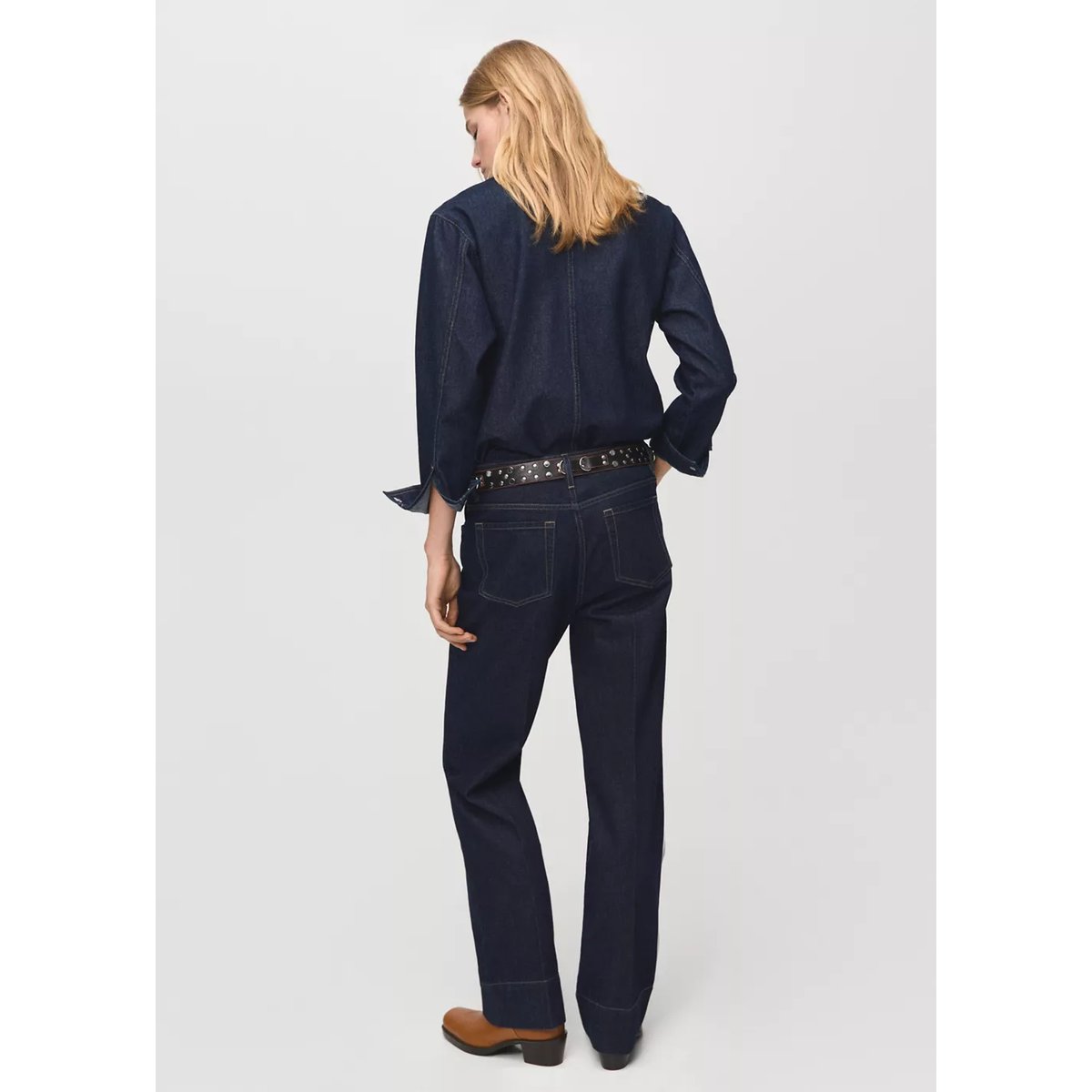 Jean droit revers couture bleu foncé, MANGO