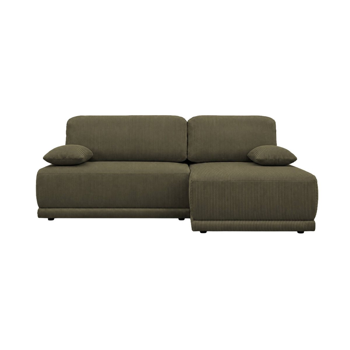 Banquette canapé d'angle droit convertible 3 places velours côtelé avec coffre NELSON taupe, SWEEEK
