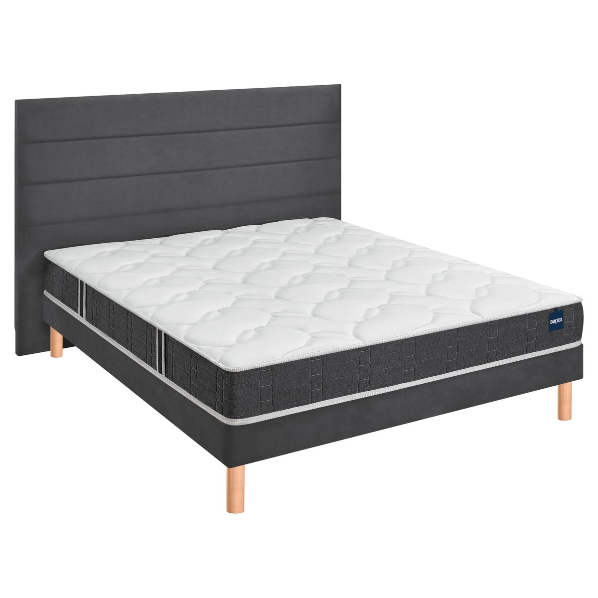 Ensemble matelas nano et mousse bodysoft ESSENTIAL, sommier Vigoroso gris fumé et pieds blanc, BULTEX