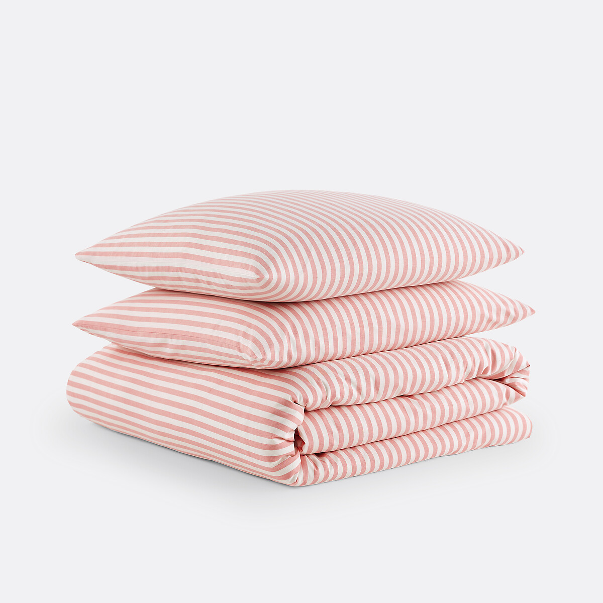 Housse de couette en coton, SOIZIC CORAIL rayé corail, LA REDOUTE INTERIEURS
