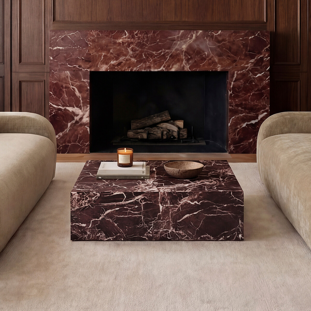 Serafina Faux Marble Block Coffee Table dark red, ÉDITÉ