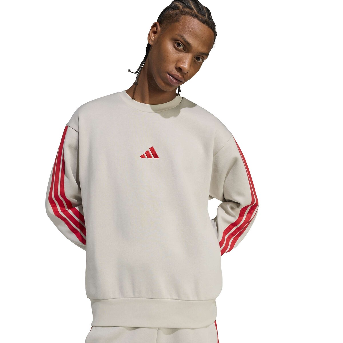 Sweatshirt col rond 3 bandes ESSENTIALS gris/rouge, ADIDAS SPORTSWEAR
