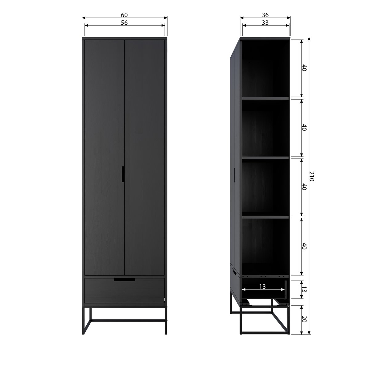 Armoire en frêne brossé- SILAS noir, WOOOD