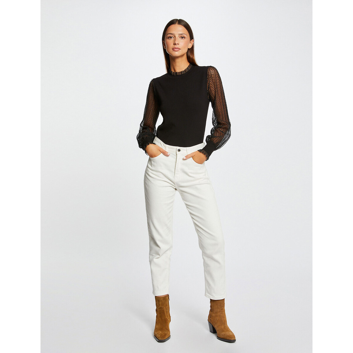 Pull col montant en fine maille noir, MORGAN