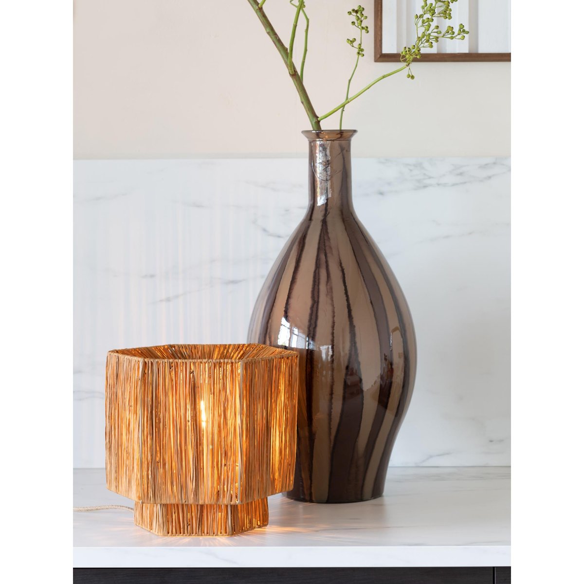 Lampe À Poser Raphia PANAMA marron foncé, GOOD & MOJO