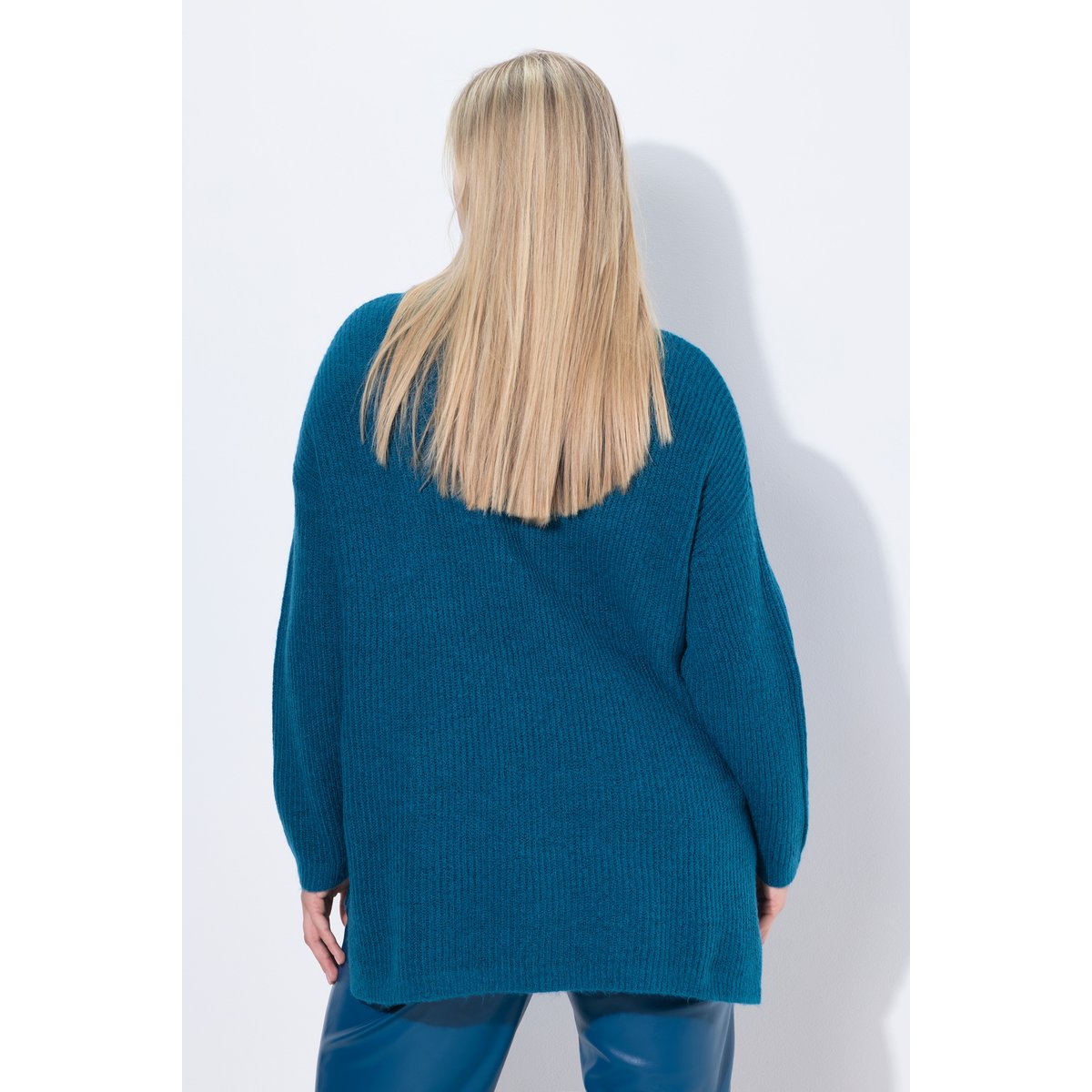 Pull oversized en maille côtelée bleu pétrole, ULLA POPKEN