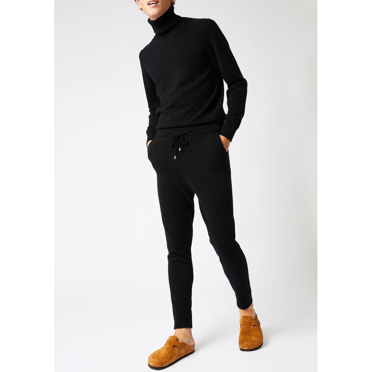 Pantalon jogging homme en cachemire 2 fils noir, RODIER