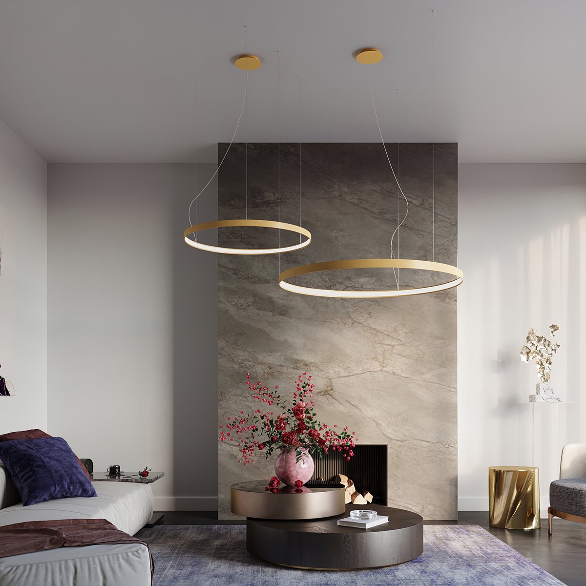 Lustre Aluminium Doré LED 1 Rio doré, EDEN