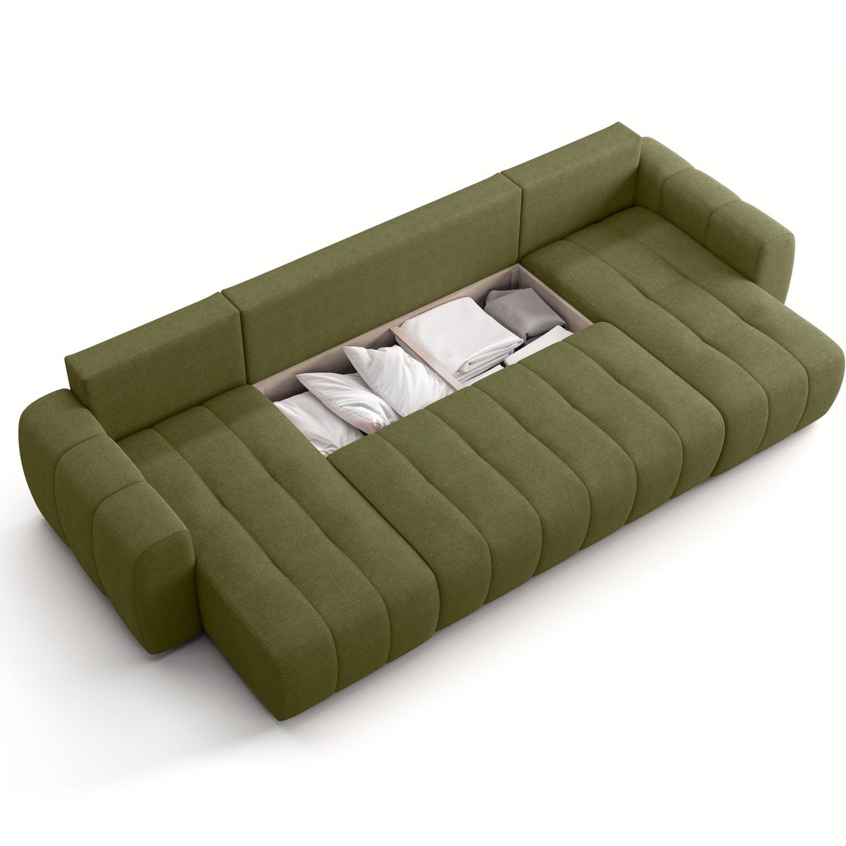 Canapé panoramique convertible 6 places en tissu chenille - ALBA vert olive, HOMIFAB