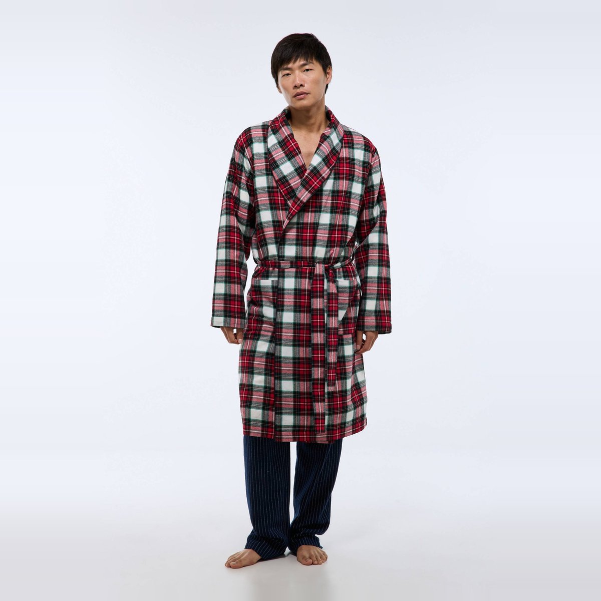 Peignoir à carreaux en flanelle intérieur sherpa ecru, MONOPRIX