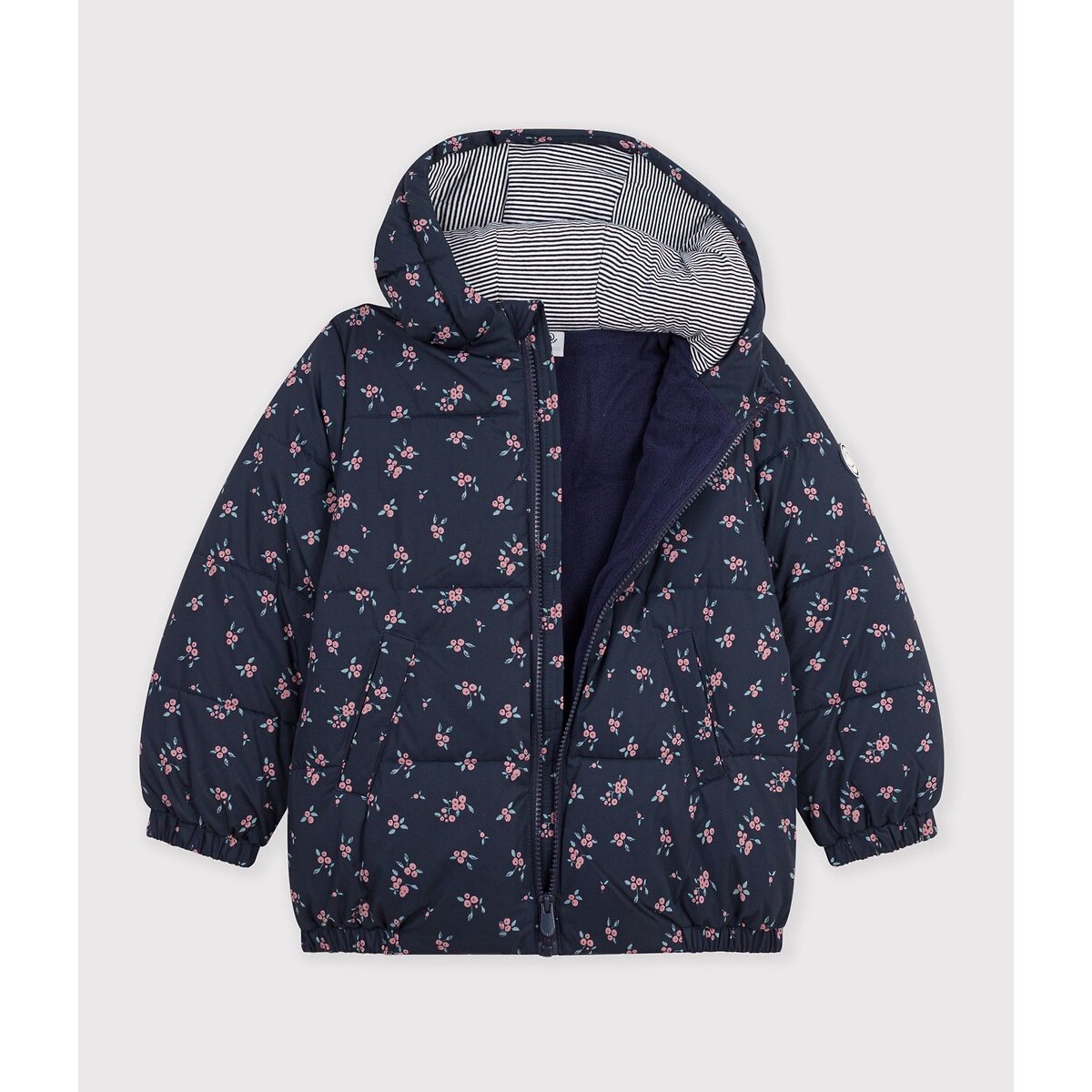 Doudoune à capuche, imprimé fleurs bleu marine imprimé, PETIT BATEAU