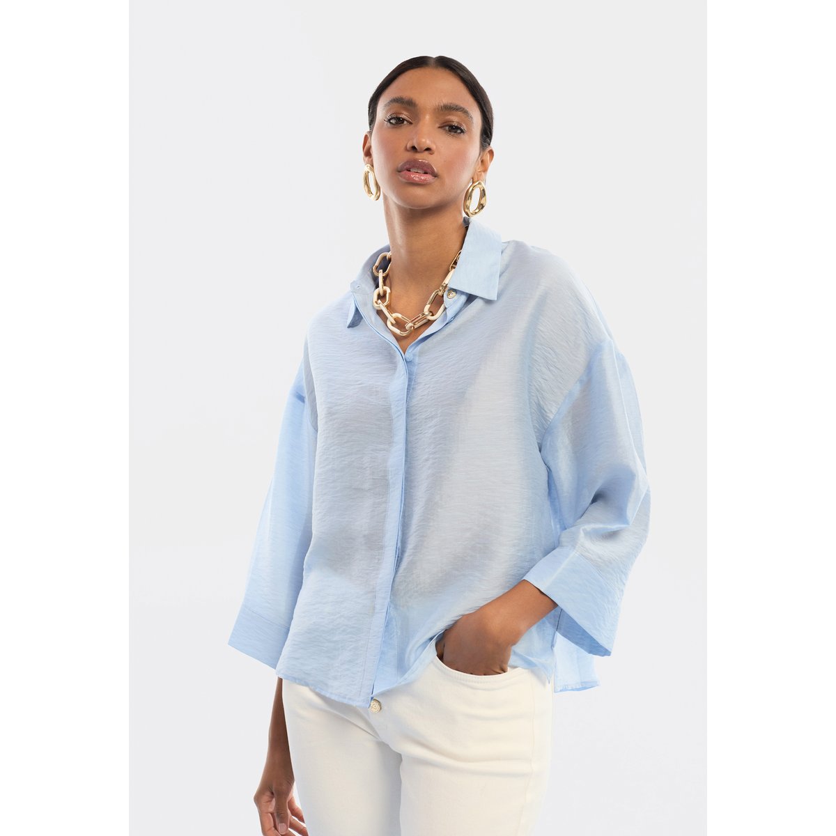 Chemise oversize en lin mélangé bleu clair, LOLA CASADEMUNT