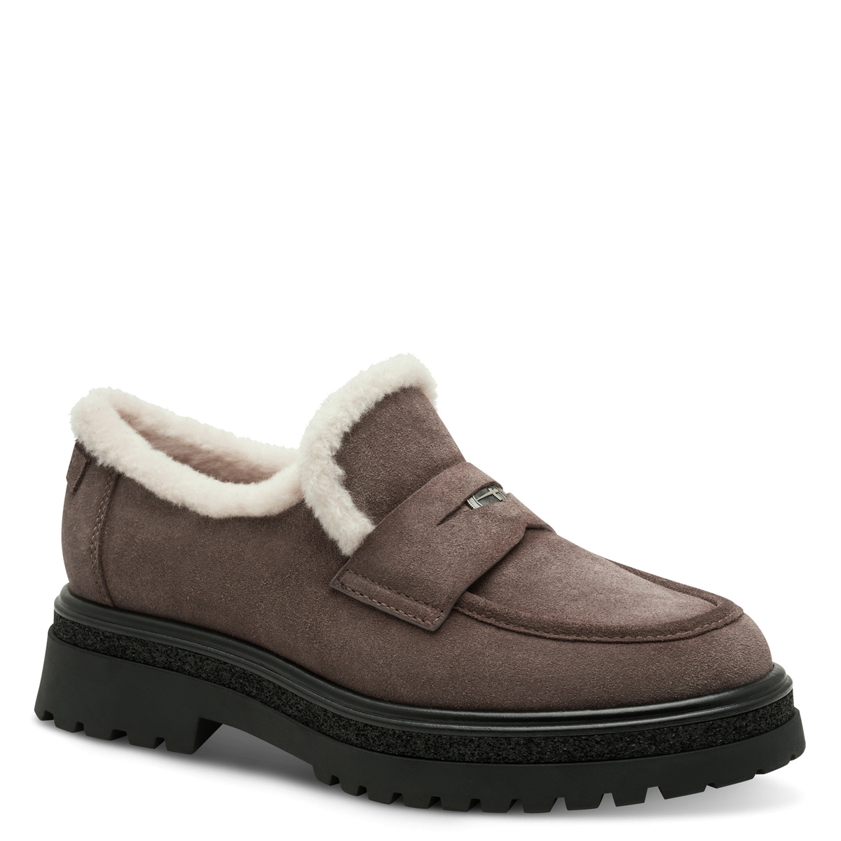 Slipper en cuir marron taupe, TAMARIS