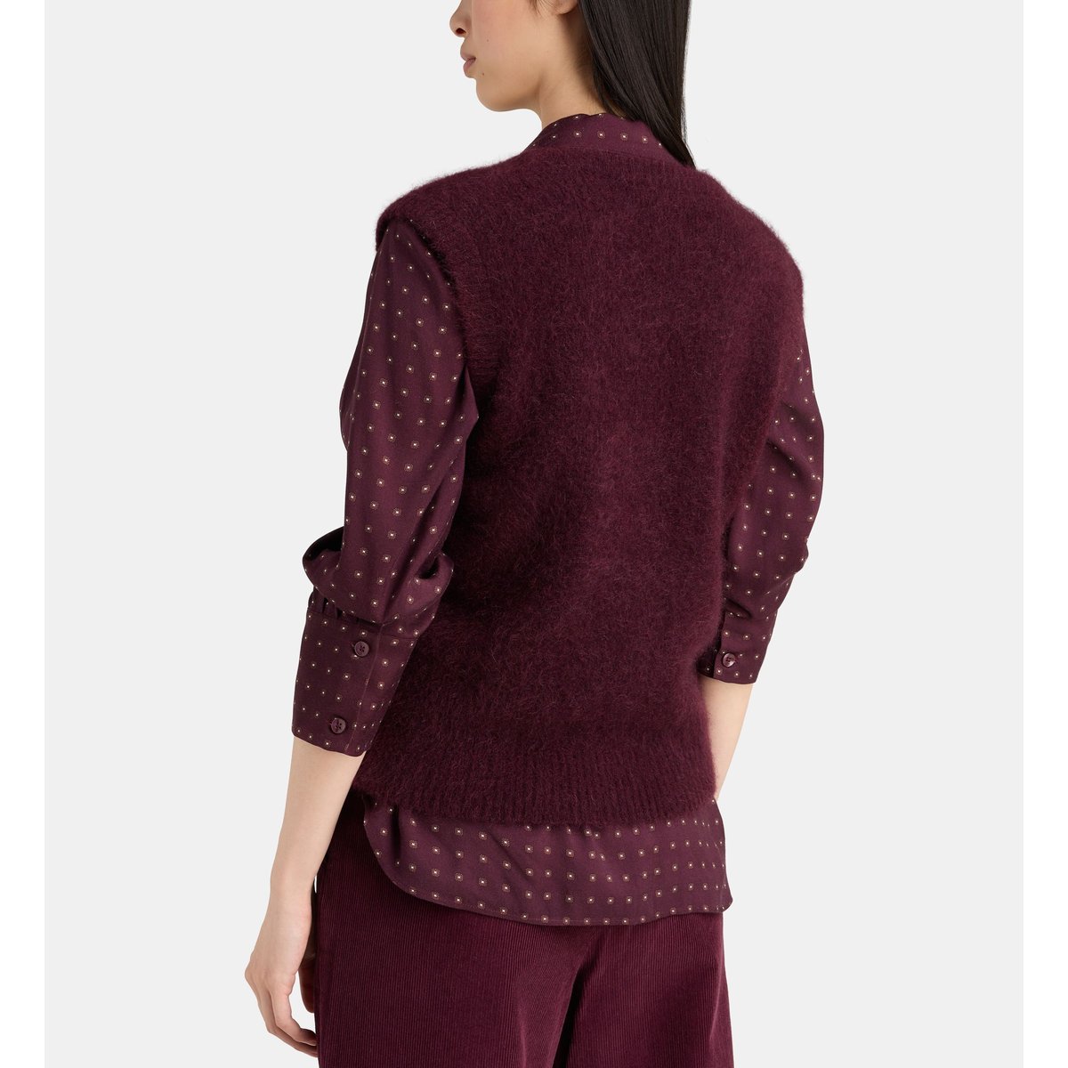 Pull sans manches ormoy maille longue soyeuse bordeaux, JODHPUR