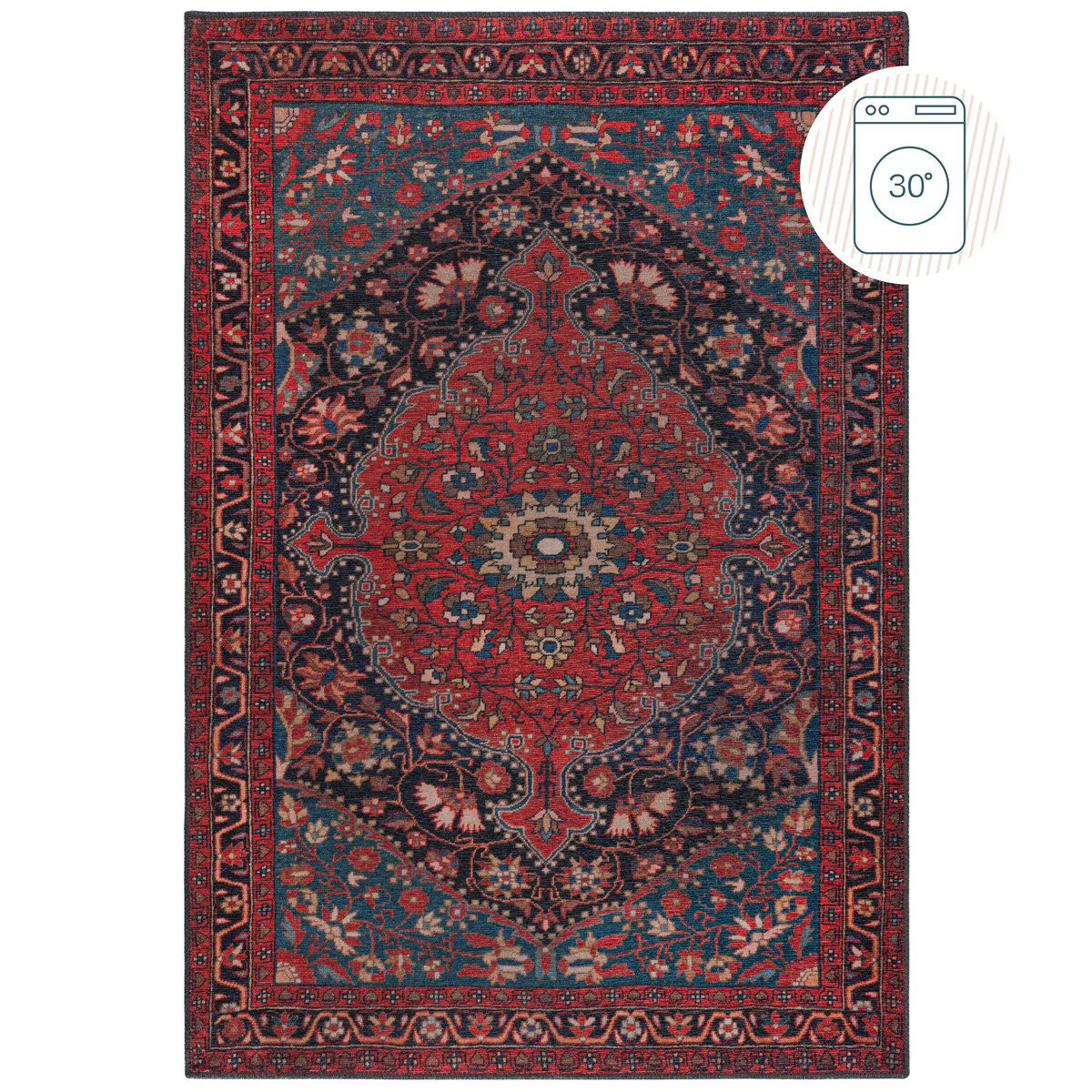 Tapis lavable MEDALLION rouge, FLAIR RUGS