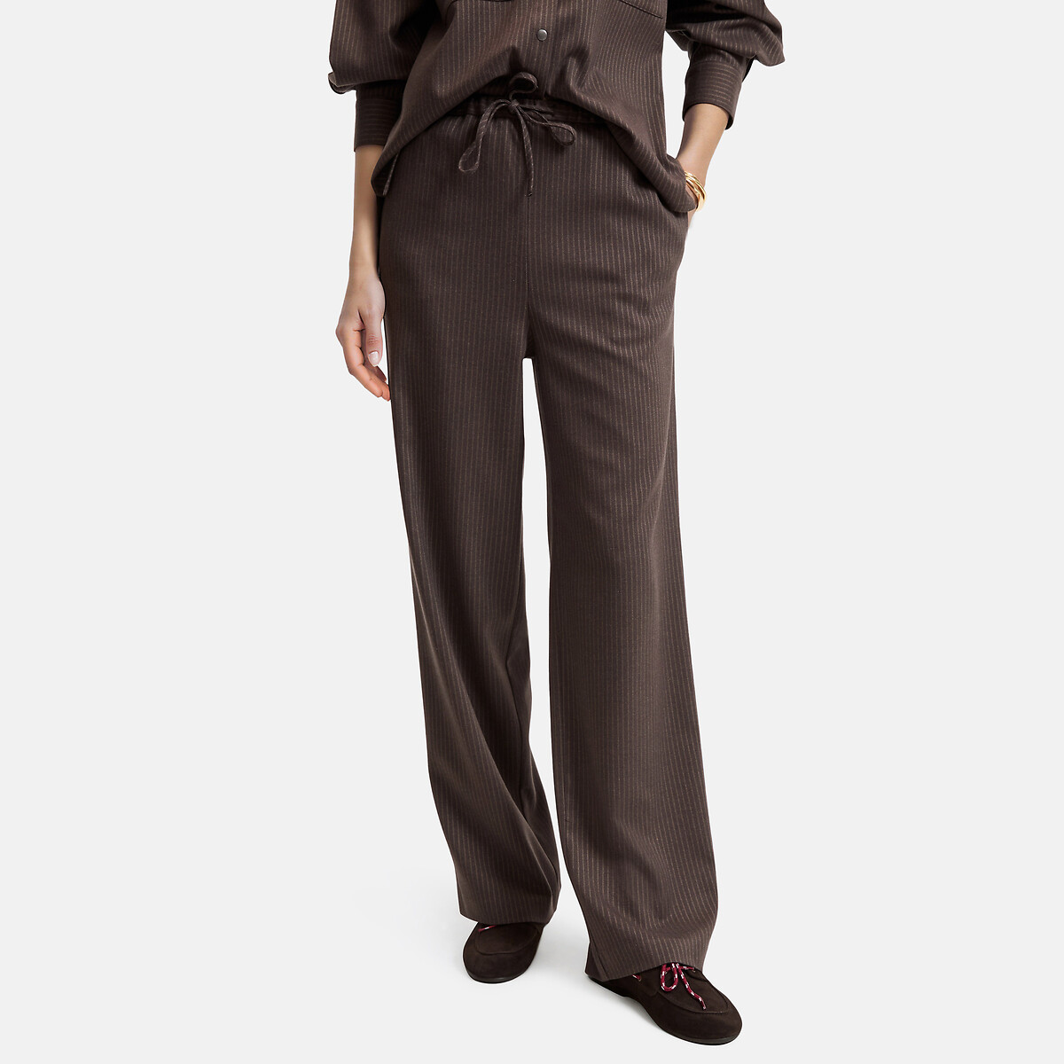 Pantalon large à rayures à taille élastiquée rayé marron, LA REDOUTE COLLECTIONS