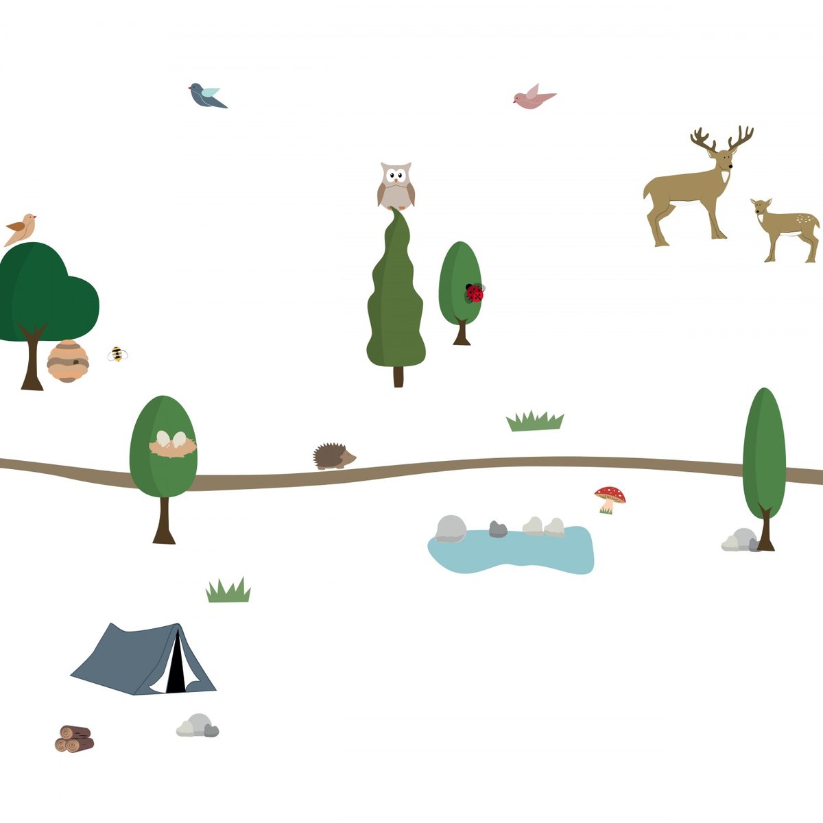 Sticker Mural Frise Balade en Foret 2m multicolore, ARCHIV