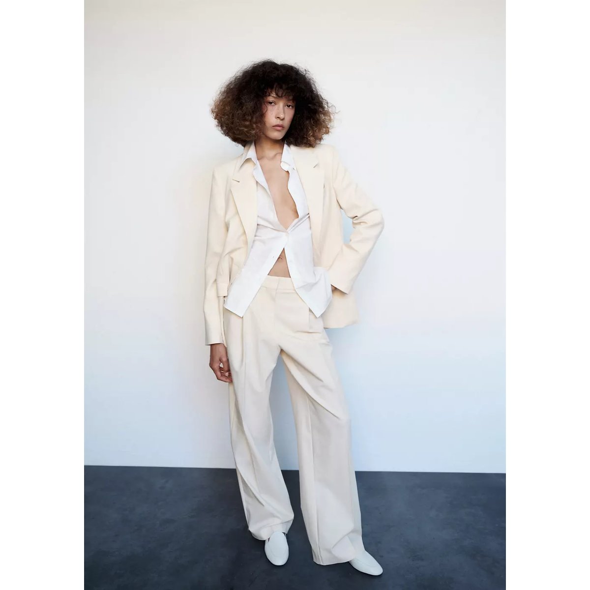 Veste costume ceinture écru, MANGO