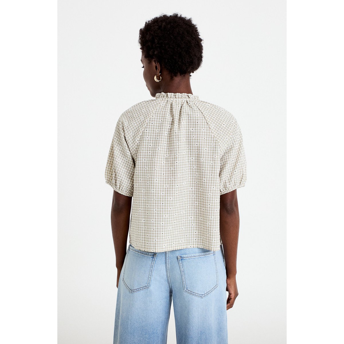 Blouse droite col v manches courtes gris, CACHE CACHE