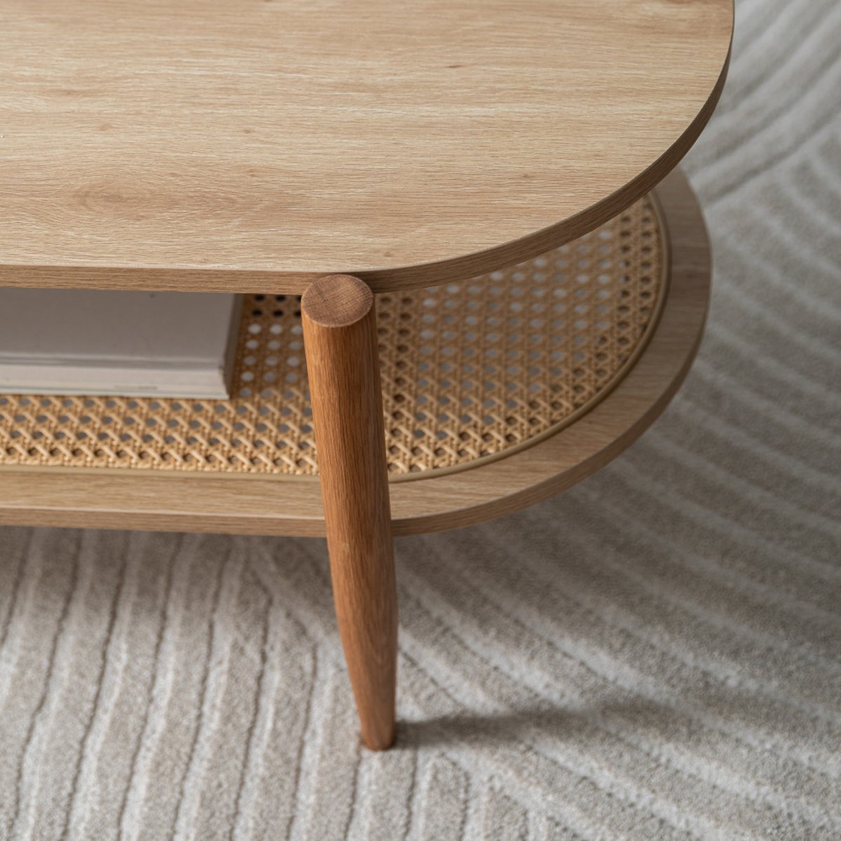 Table basse ovale en bois et cannage- ELLOS bois clair, DRAWER