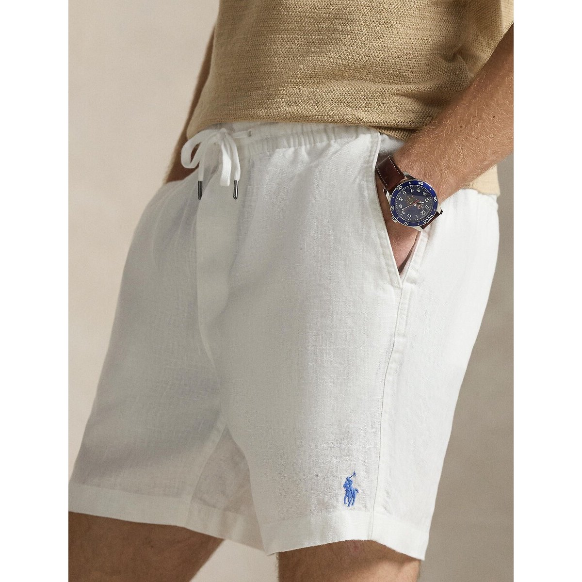 Short Polo prepster en lin 15 cm blanc, POLO RALPH LAUREN