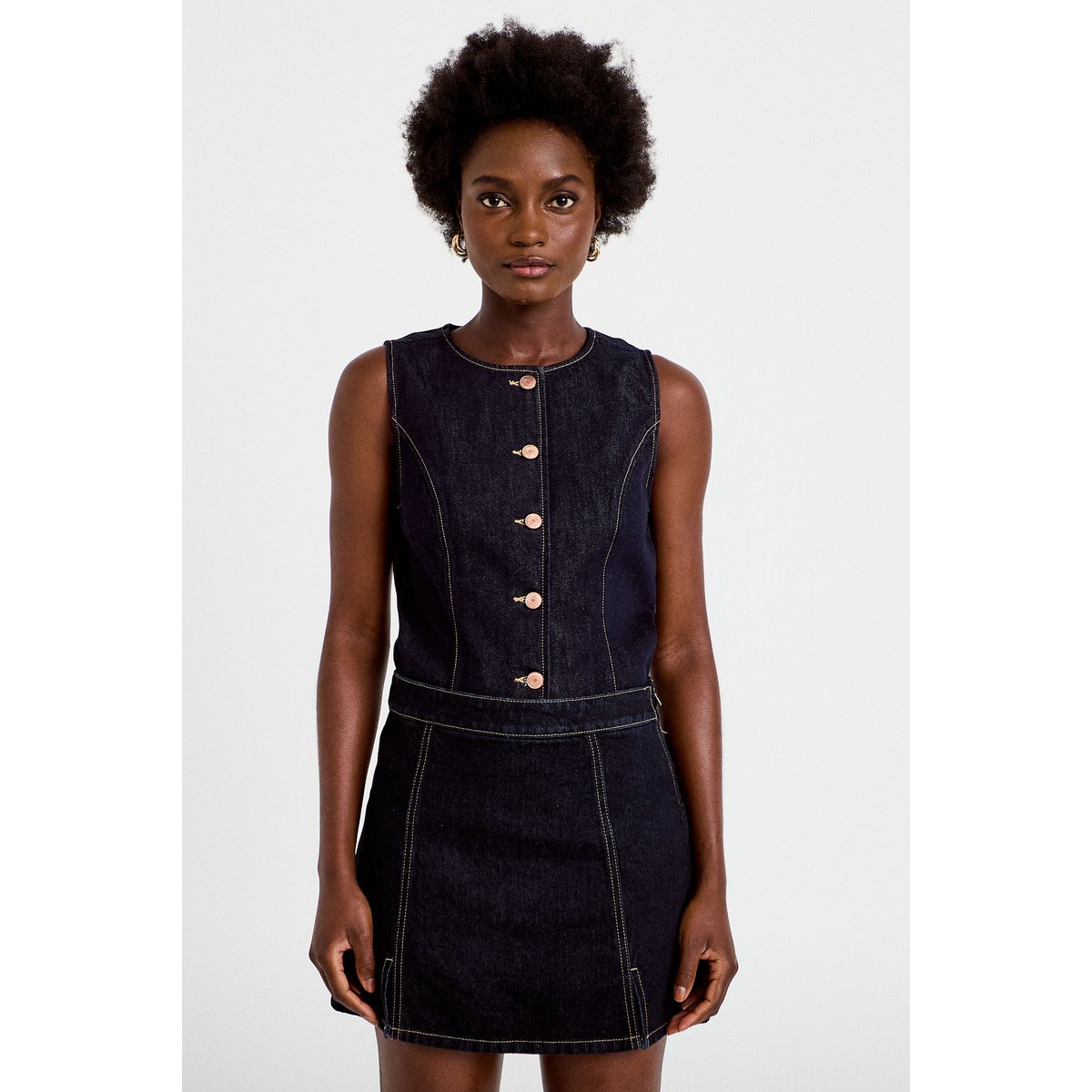 Jupe-short trapèze en jean denim brut, CACHE CACHE