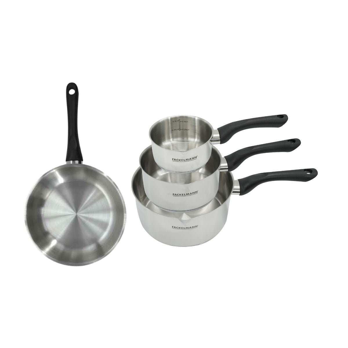 Batterie 1 poêle 20cm + 3 casseroles 12/16/20cm GENEVA inox|noir, FACKELMANN