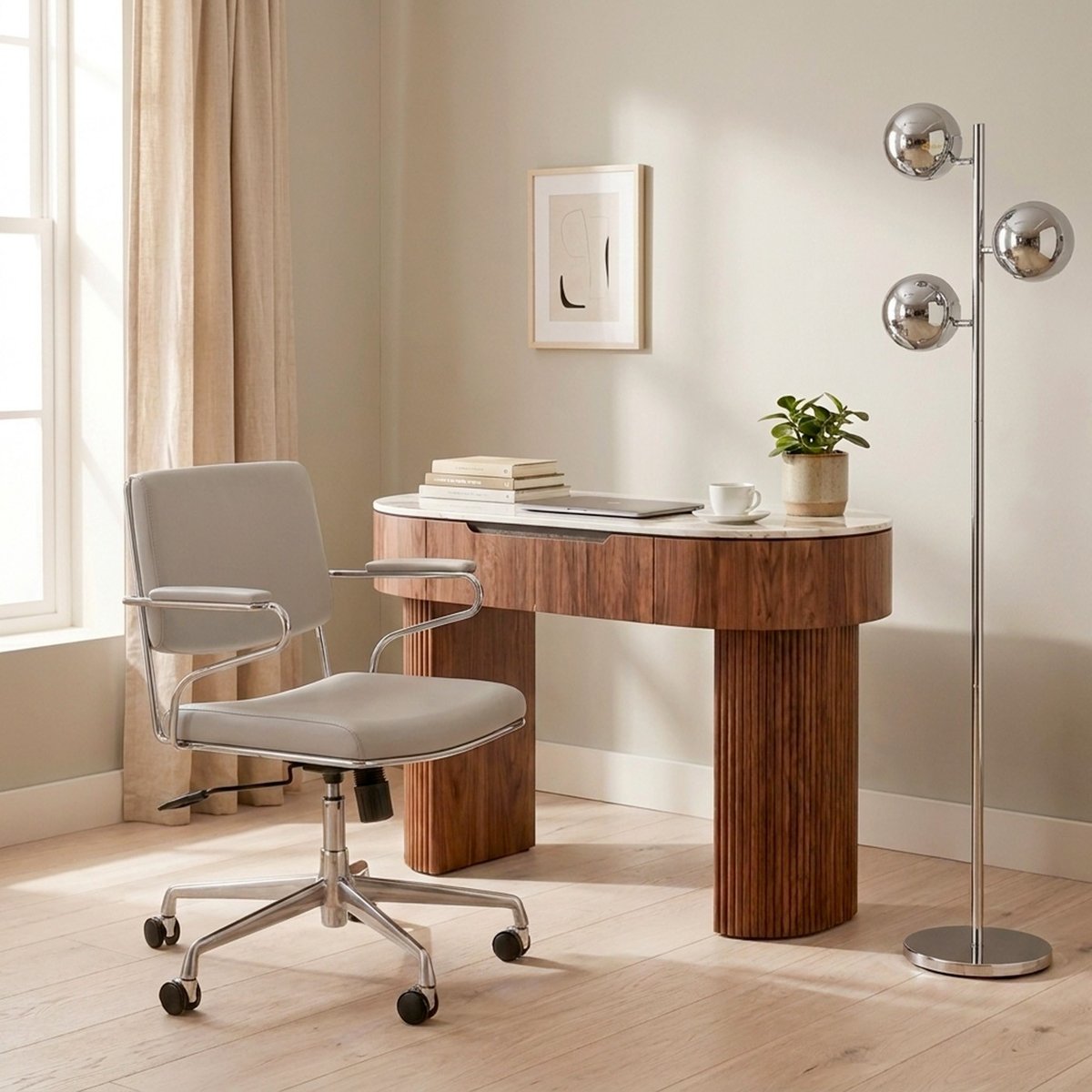 Bureau ovale plateau en grès, RUBEN marron, KARE DESIGN