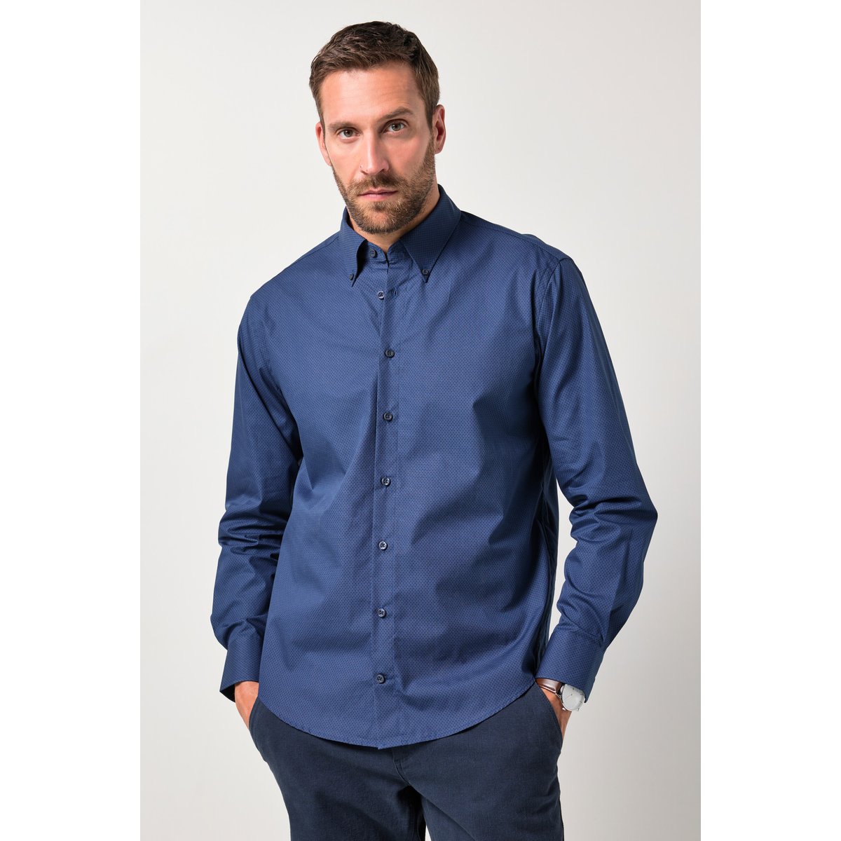 Chemise micro-imprimé bleu marine, JP1880