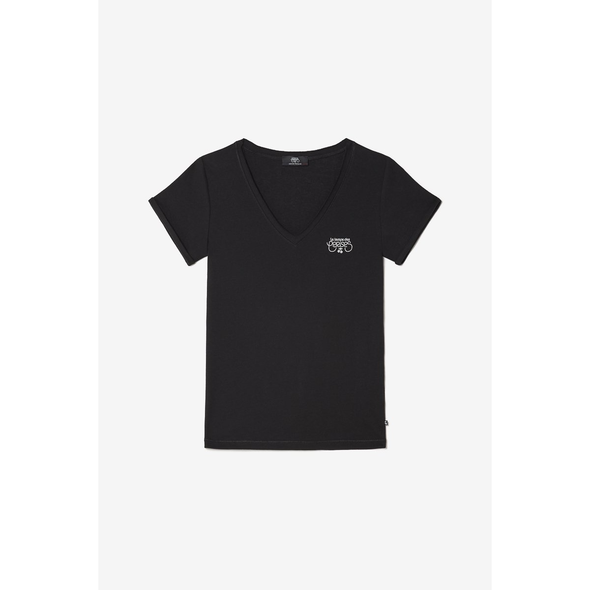 T-shirt manches courtes, col V noir, LE TEMPS DES CERISES