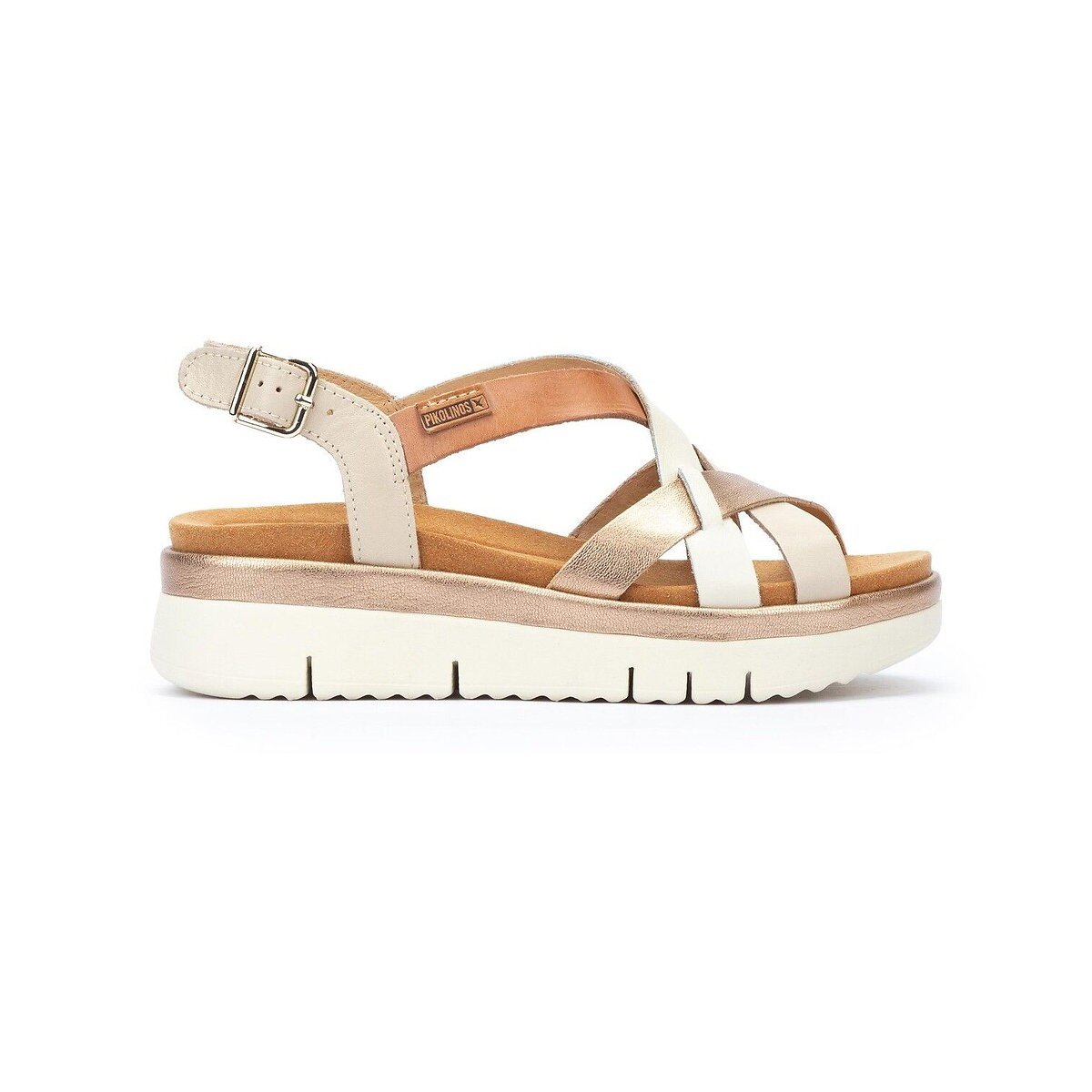 Sandales compensées en cuir Palma blanc, PIKOLINOS