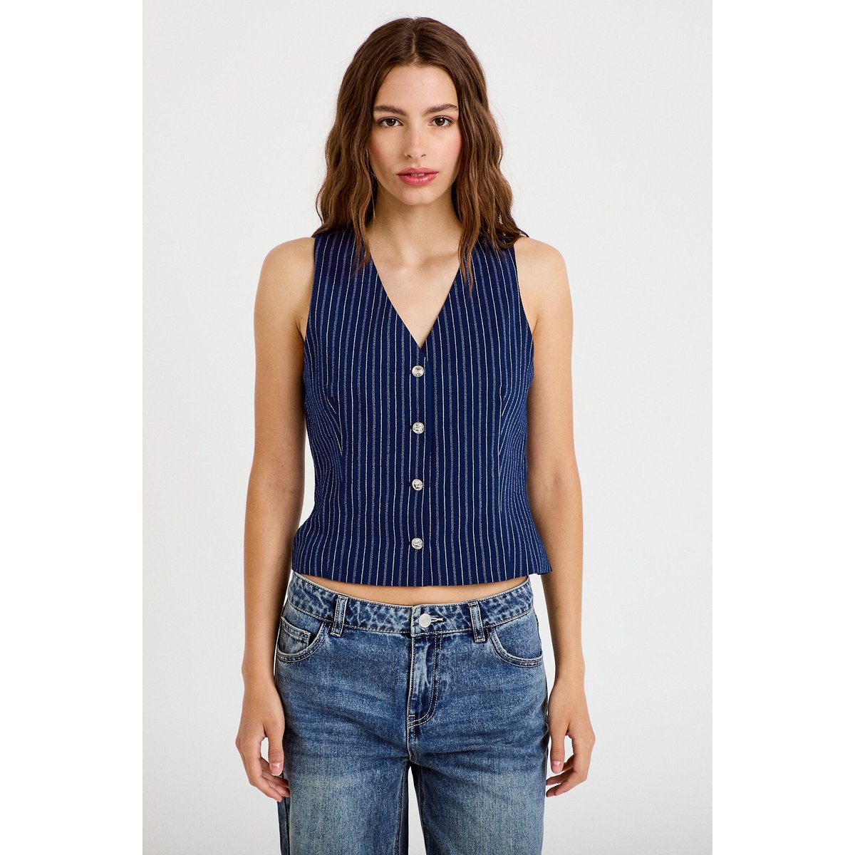 Gilet ajusté sans manches col rond bleu, CACHE CACHE