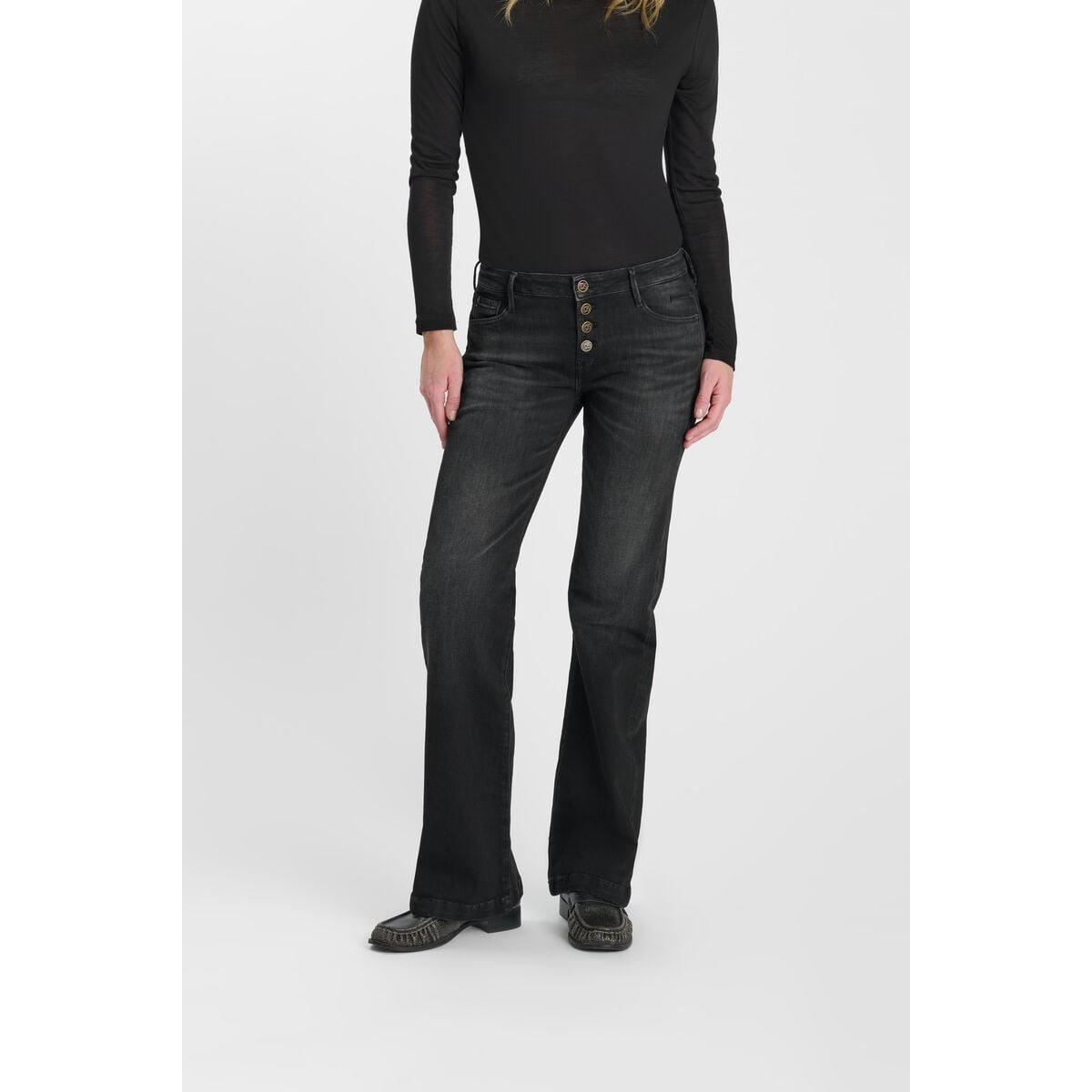 Jeans flare , longueur 34 black / black, LE TEMPS DES CERISES
