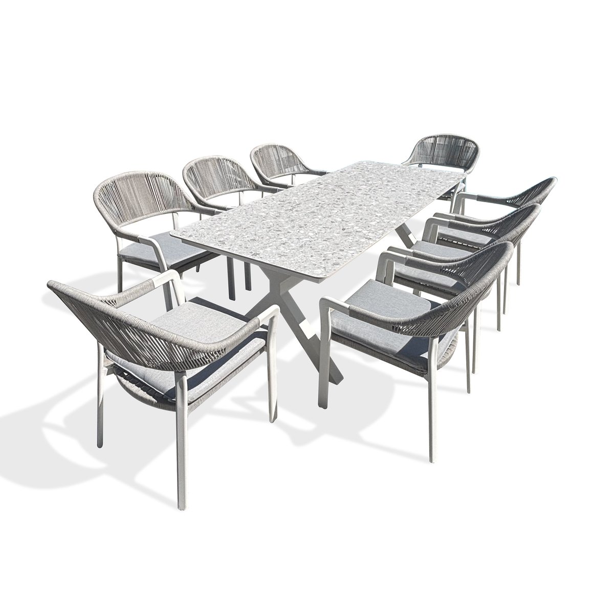 Ensemble repas de jardin 8 places ABELLA blanc, REMARQUABLE