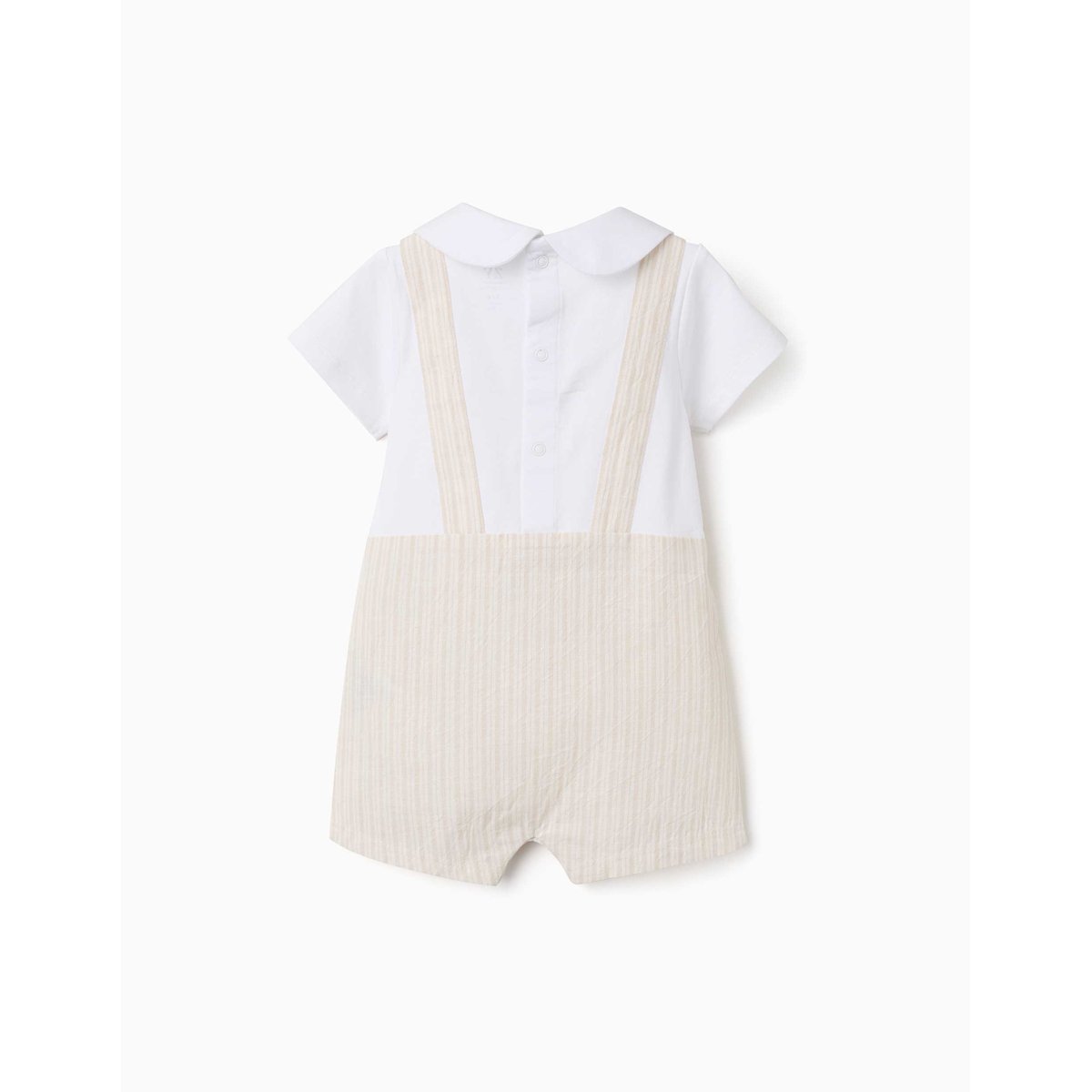 Barboteuse en coton et lin à rayures beige clair, ZIPPY
