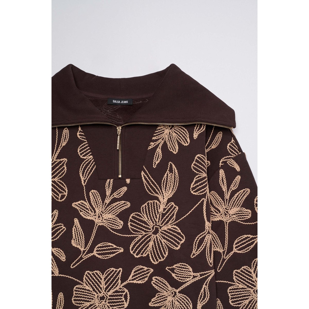 SWEAT À DEMI-ZIP AVEC BRODERIES marron, SALSA JEANS