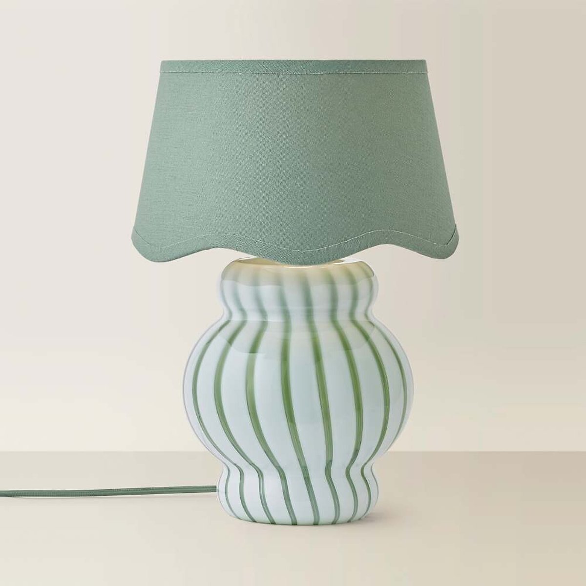 Toffee Stripe Glass Table Lamp with Scallop Shade green, SO'HOME