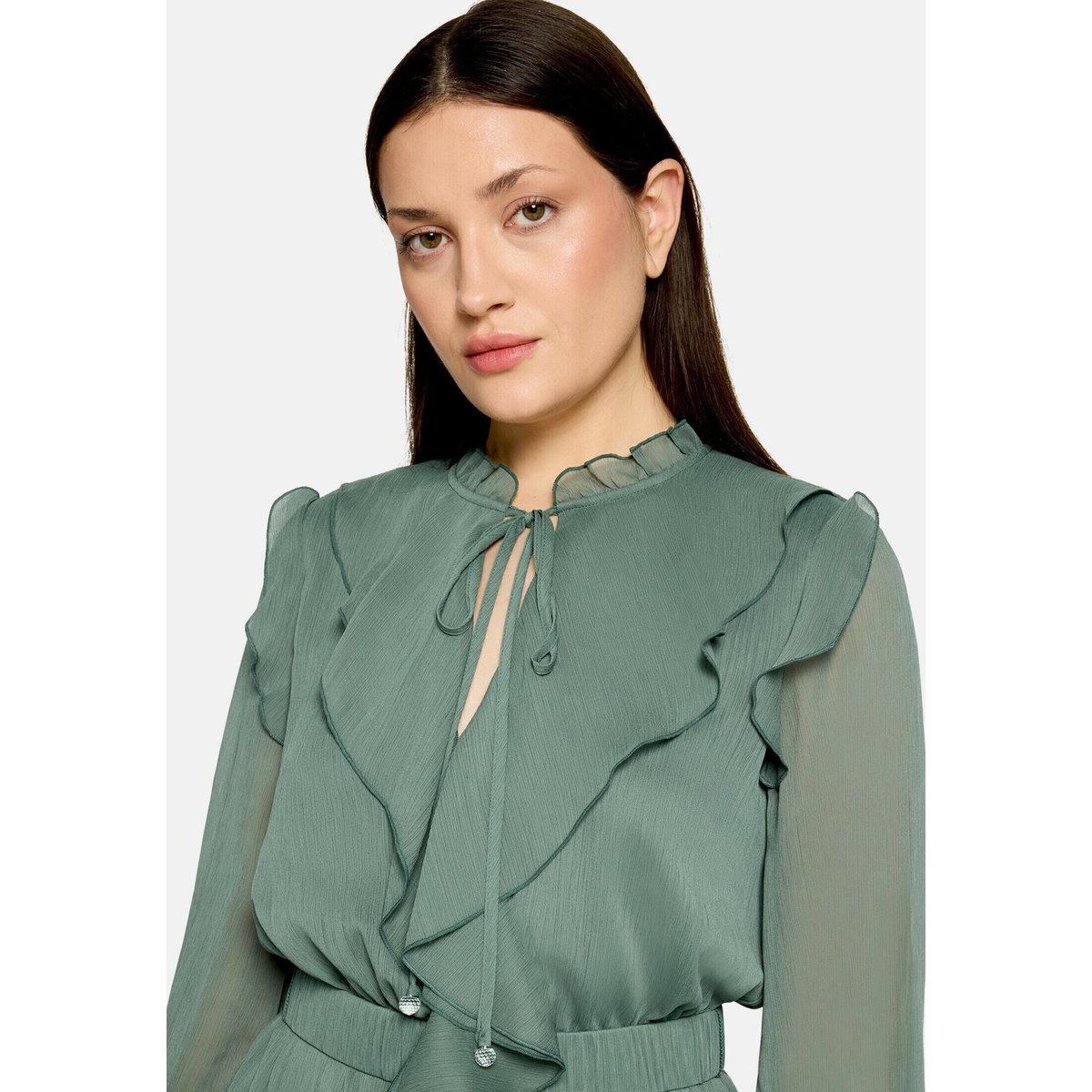 Robe de cocktail à volant evening green, VERA MONT