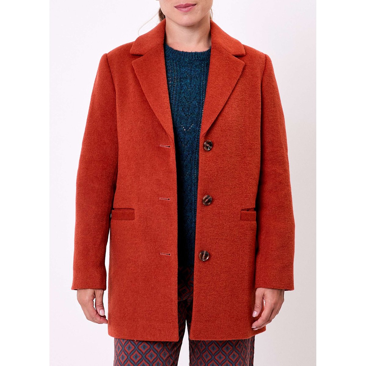 Manteau droit lainage uni AUDREY orange rouille, LA FIANCÉE