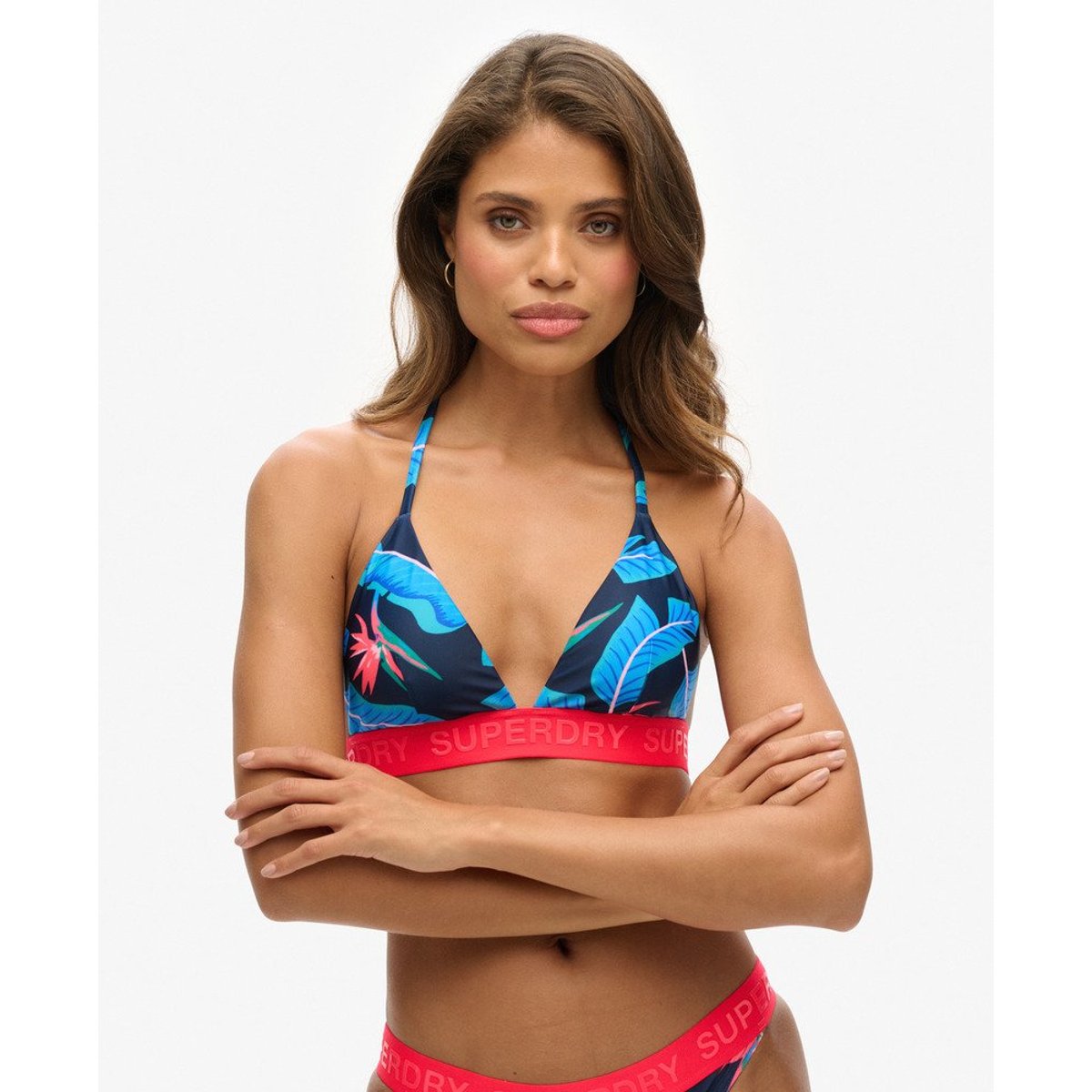 Haut de bikini triangle à logo bleu marine paradis, SUPERDRY