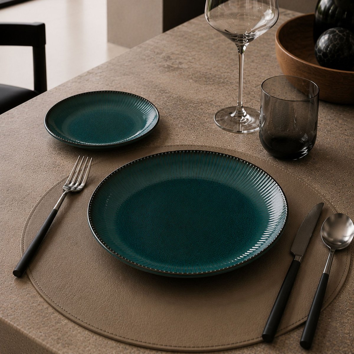Lot de 6 assiettes plates 27cm en porcelaine, LUNEA bleu, OGO LIVING