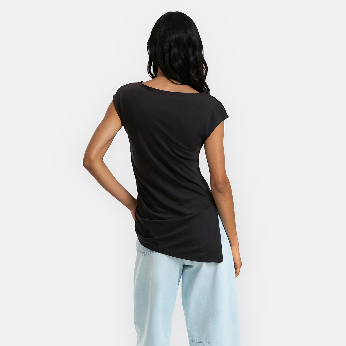 T-Shirt mit U-Boot-Ausschnitt und drapierten kurzen Ärmeln schwarz, LA REDOUTE COLLECTIONS