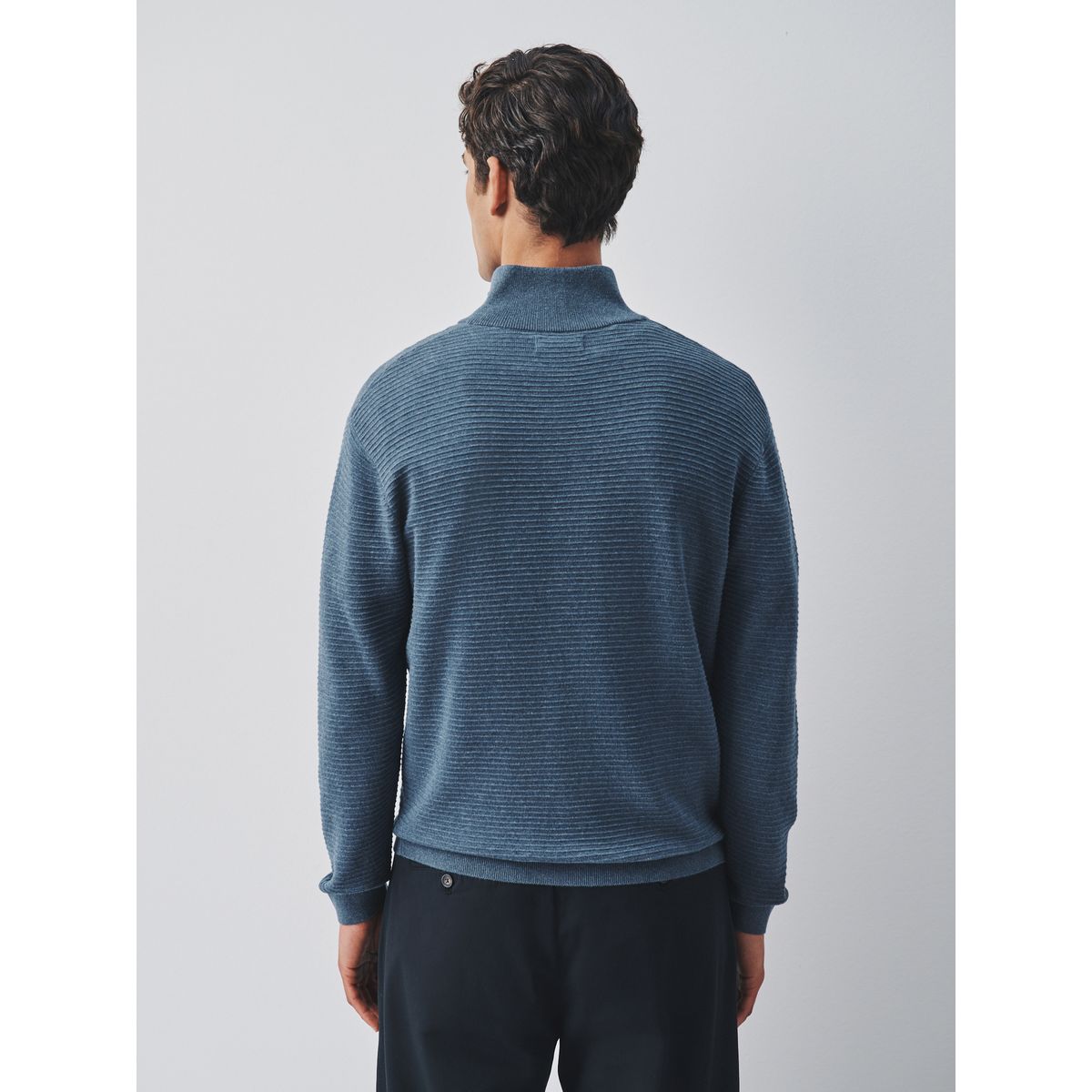 Pull texturé à col zippé bleu, NEXT