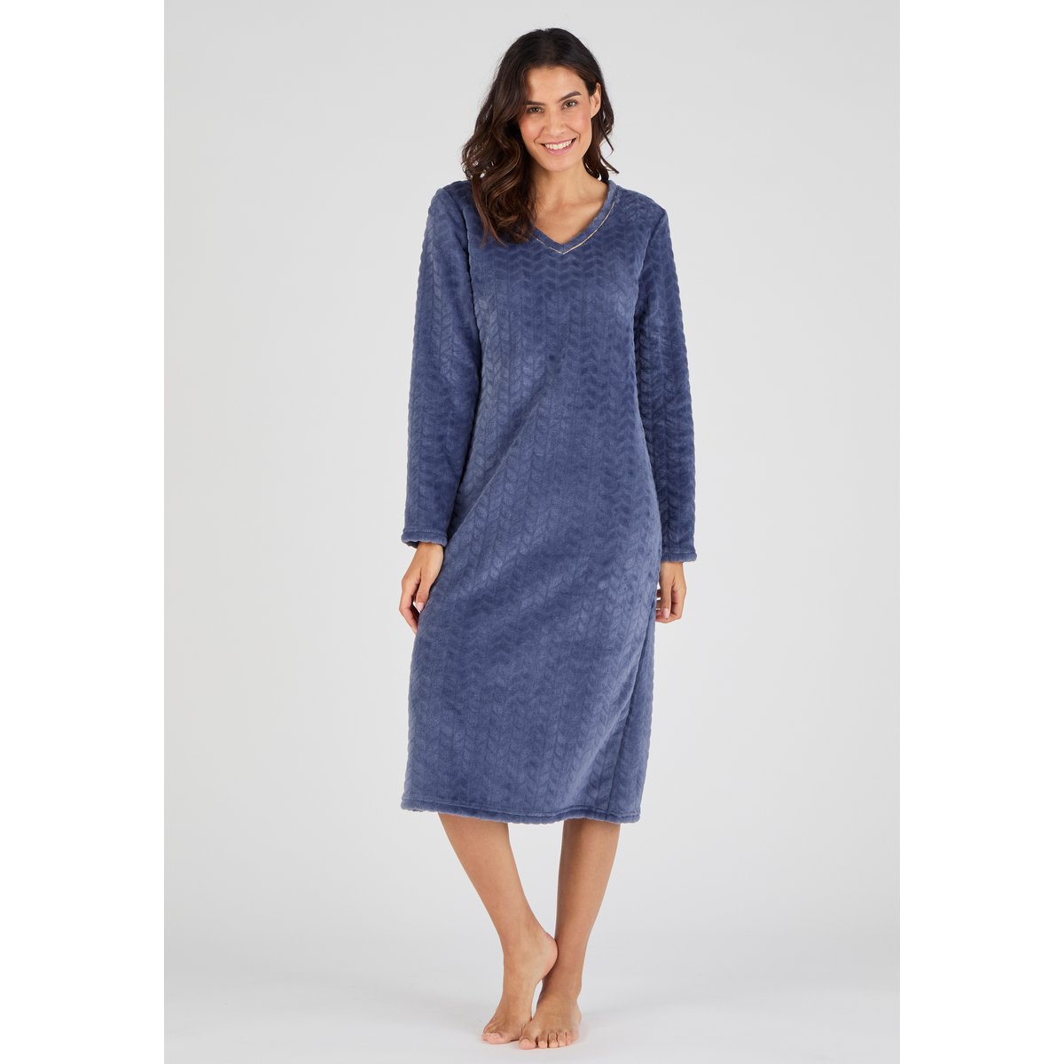 Chemise de nuit Thermolactyl maille reliéfée bleu nuit, DAMART