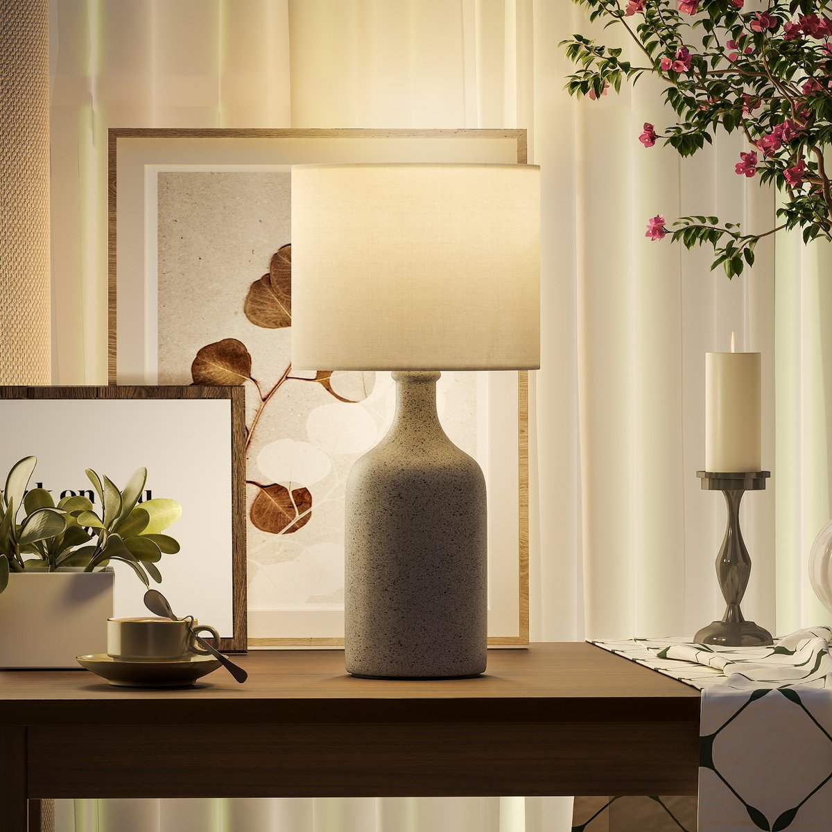 Lampe de table Céramique Sable, Blanc sable et blanc, HOMCOM