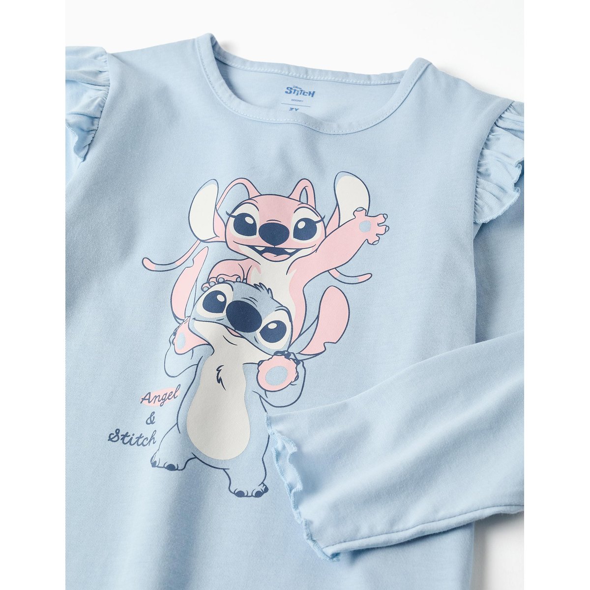 Pyjama à manches longues avec imprimé Stitch & Angel bleu clair, ZIPPY